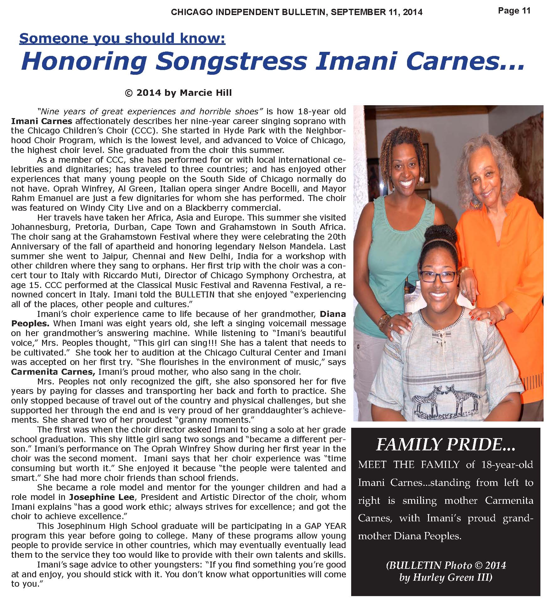 Honoring Imani Carnes - Independent Bulletin Newspaper