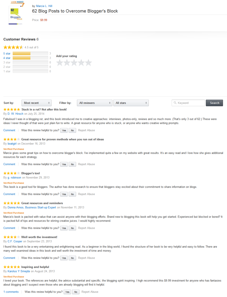Amazon Reviews for 62 Blog Posts to Overcome Blogger's Block